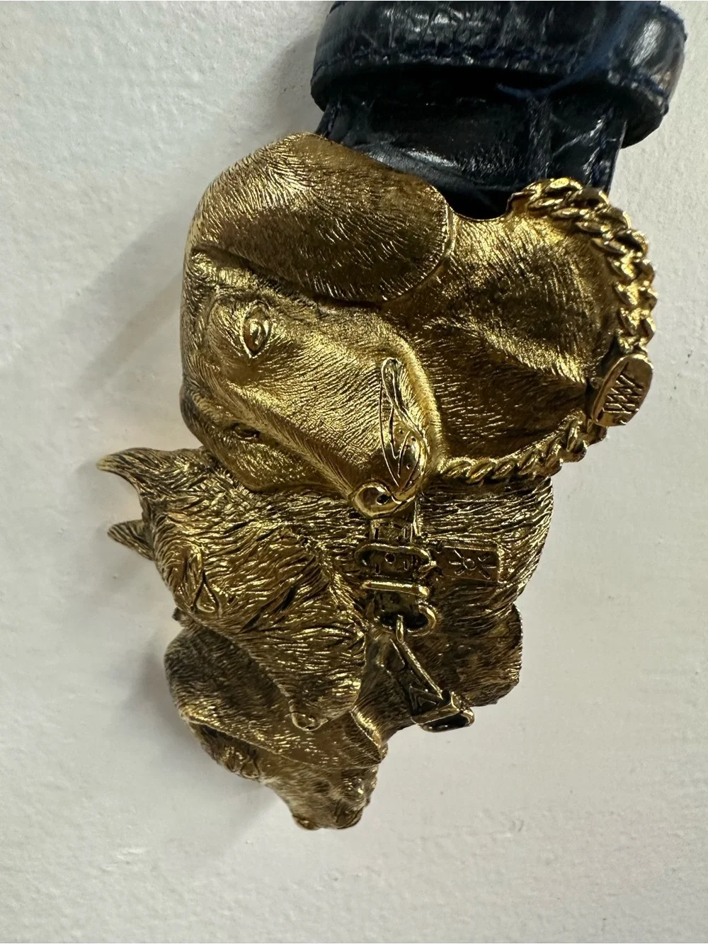 Gold color Animal dog Cluster genuine leather belt size medium by worth